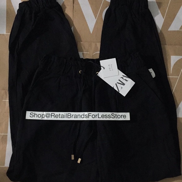 ZARA Black  Paperbag Elastic Waistband Jogger Pants - Picture 13 of 16